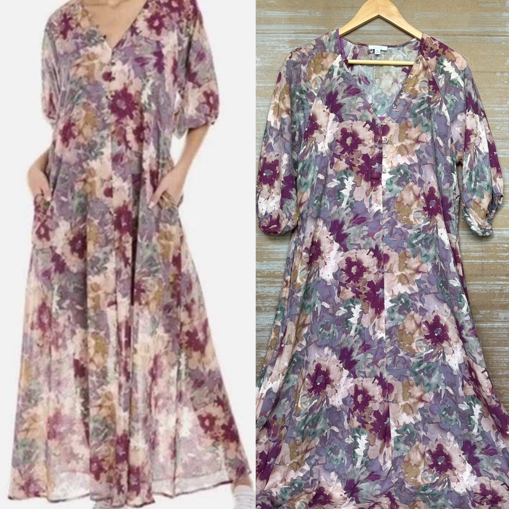 Calme Johnny Was Raglan Floral Maxi Dress Preppy Boho Western Artsy Womens XS